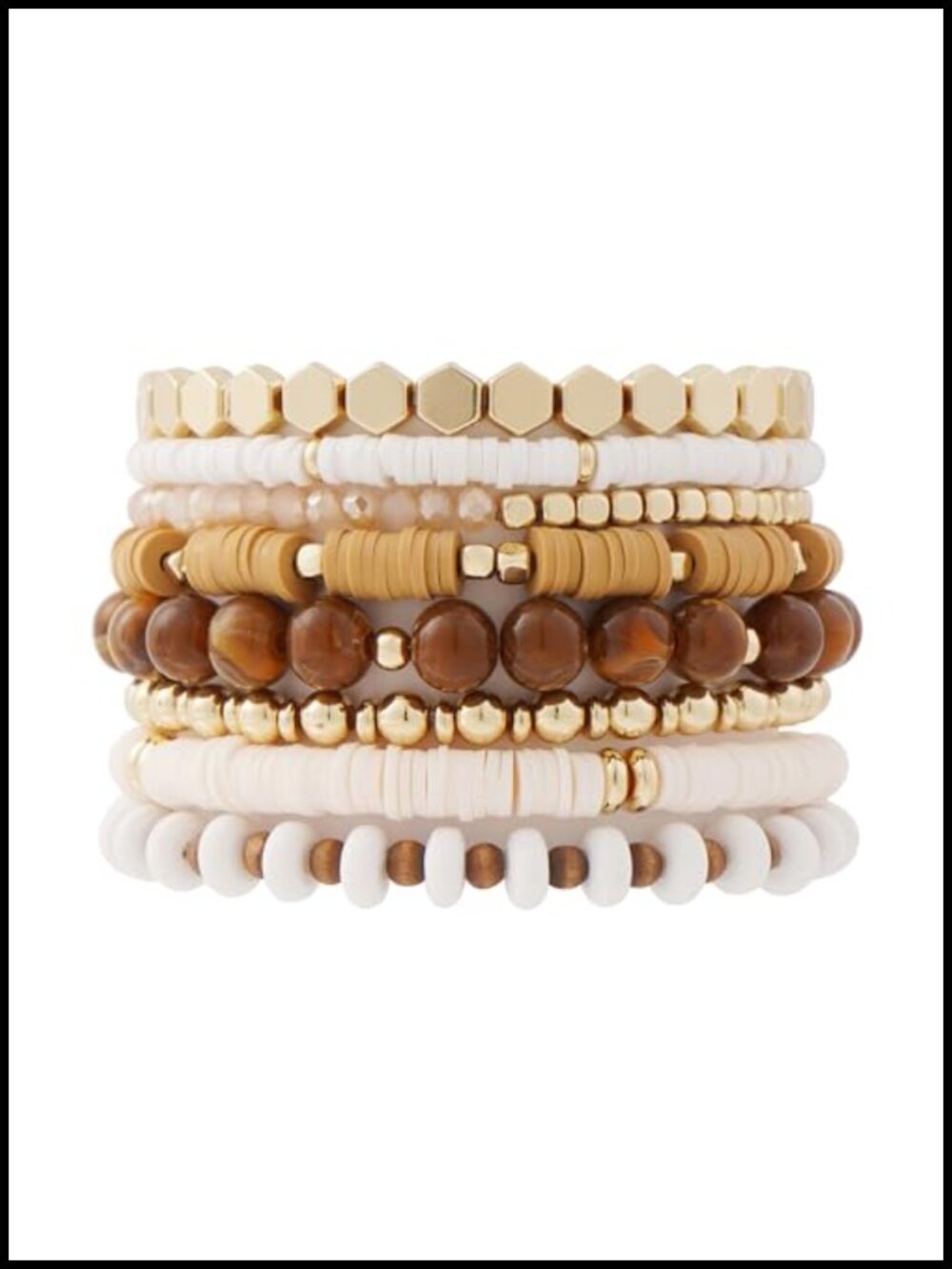 Bohemian Stackable Stretch Bracelets Set for Women Heishi Clay Beads Gold